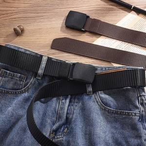 Mens canvas belt with plastic automatic buckle for outdoor hiking and casual jeans