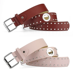Stijlvolle bordeauxrode en roze PU-leren riemen met zilveren studs en oogjes