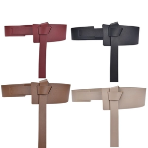Women Fashion Faux Leather Wide Corset Belt Minimalist Tie Knot Waistband Litchi Texture Wrap Around Cinch Belt For Dress Sweater