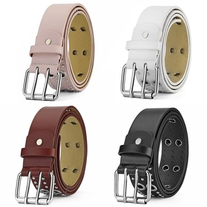 Ceintures punk à double œillets en quatre couleurs avec boucles argentées