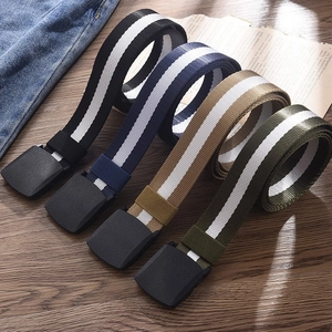 Canvas casual belts for men and women with plastic buckles in four colors and stripe design