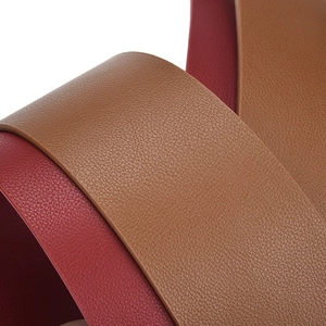 Extra long litchi grain leather waist belt with two-tone brown and dark red finish
