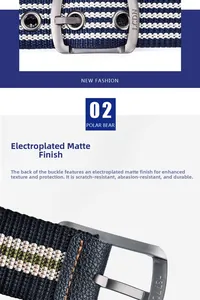 Details der mattierten Metallschnalle und gestreiftes Nylongewebe am Gürtel