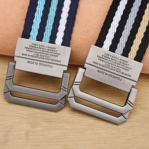 Braided elastic canvas belt with double D-ring alloy buckle in striped pattern design