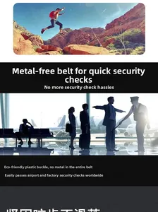 Detail of metal-free canvas belt with eco-friendly plastic buckle for security check