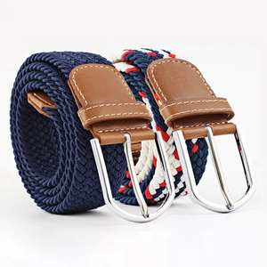 Minimalist Women Elastic Woven Belt No Hole Alloy Pin Buckle Casual Polyester Stretch Waistband For Jeans Fashion Accessories