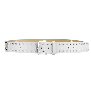 Witte punk riem met zilveren piramide klinknagels en metalen oogjes met een gesp