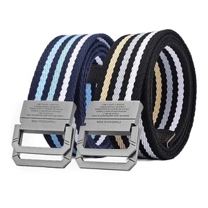 Unisex Woven Canvas Belt Double D-Ring Alloy Buckle Elastic Waistband Striped Casual Streetwear Belt For Men Women
