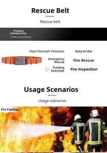 Detail view of high-strength polyester rescue belt with quick-release buckle and orange webbing
