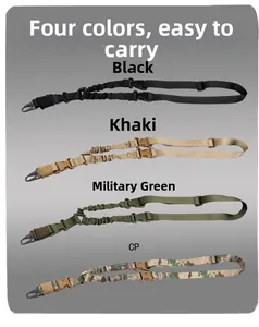 Tactical sling straps in black, khaki, army green, and camo with metal hook details