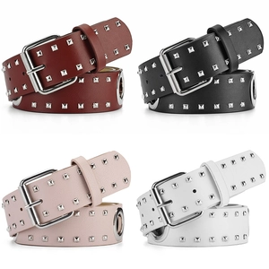 Punk Klinknagel Kunstleer Riem Voor Dames Heren Legering Gesp Dubbele Rij Klinknagels Taille Riem Streetwear Jeans Accessoire