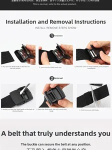Guide showing how to cut and adjust the canvas belt length with automatic buckle