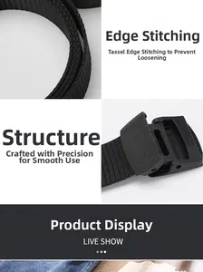 Macro view of nylon belt edge stitching and plastic buckle internal structure