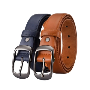 Ceinture en cuir minimaliste avec boucle ardillon en métal en bleu marine et brun