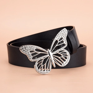 Ceinture en Similicuir pour Femme à la Mode Avec Boucle Papillon en Strass Ceinture Décorative Brillante Accessoire de Robe