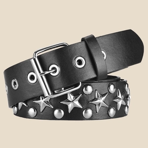 Ceinture Punk en Similicuir à Rivets Étoilés pour Hommes Femmes Vintage Rock avec Oeillets et Boucle à Ardillon en Alliage