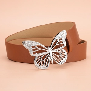 Ceinture femme en cuir marron avec boucle élégante en forme de papillon et cristaux