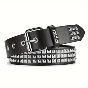 Ceinture Punk Rock en Similicuir à Trois Rangées de Rivets Carrés Hommes Femmes Heavy Metal Y2K Hip Hop Jeans Galvanisée