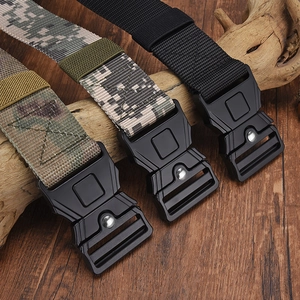 Tactical nylon belt with quick-release alloy buckle in black and camouflage colors