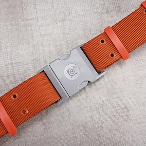 Orange tactical nylon belt with grey plastic buckle for outdoor emergency rescue safety