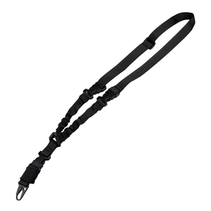 Tactical single point sling made of black high-strength nylon with elastic bungee and metal hook