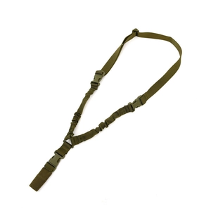 Adjustable single-point tactical sling in army green nylon with quick-release buckles