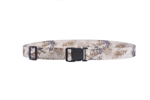 Detail of tactical digital camouflage nylon belt with black plastic quick-release buckle