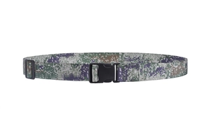 Detail of durable digital camouflage nylon belt with black plastic quick release buckle
