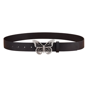 Ceinture large en cuir PU noir élégante avec une boucle papillon en strass étincelante