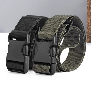 Military style nylon canvas tactical belts in black and army green with plastic buckles