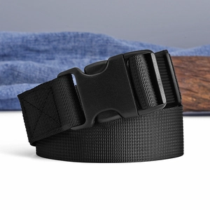 Tactical black nylon belt with quick-release plastic buckle for outdoor and sports use