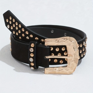 Ceinture noire bohème avec rivets dorés et strass pour un look punk vintage Y2K