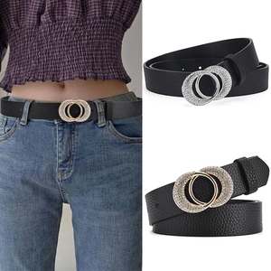 Damen Vintage Kunstleder Gürtel Mit Strass Doppelringschnalle Mode Lychee Muster Hüftgürtel Für Kleid Jeans Accessoires