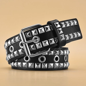Punk Rock Pyramid Rivet Belt For Men Women Vintage PU Leather Double Prong Buckle Waist Strap For Jeans Pants