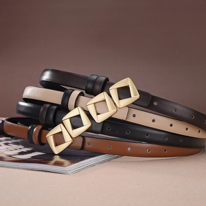 Four colors of minimalist skinny leather belts with elegant golden square buckles