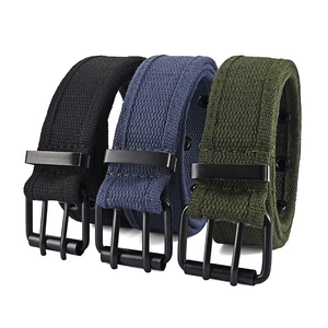 Three heavy-duty canvas belts in black, blue, and army green with double grommet holes