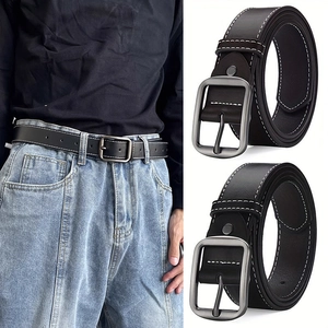 Men's Artificial Leather Belt Minimalist Pin Buckle Waistband With Contrast Stitching For Jeans Casual Business Accessories