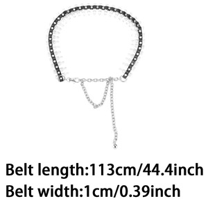 Detail view of black punk waist chain with spikes and silver metal adjustment chain