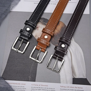 Three classic colors of slim women's belts with double white stitching and alloy buckle