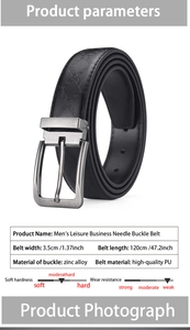 Detail showing high-quality PU belt with geometric pattern and zinc alloy buckle