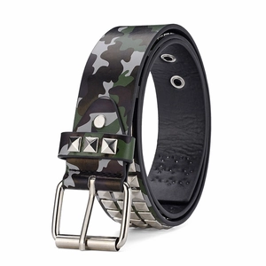 Ceinture punk à motif camouflage avec clous carrés argentés et boucle en métal