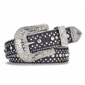 Cintura Y2K in stile western con strass scintillanti e fibbia floreale incisa da donna