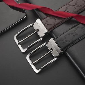 Classic men's leather belt set in black and brown with elegant pattern and zinc alloy buckle