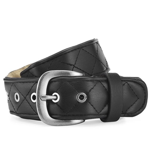 Ceinture vintage en cuir noir avec motif losanges et boucle ardillon fer à cheval