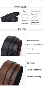 Detail of high quality PU men's automatic buckle belt with zinc alloy and carbon fiber