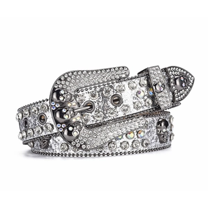 Western punk belt with skull studs, rhinestones, and silver sequins in high quality