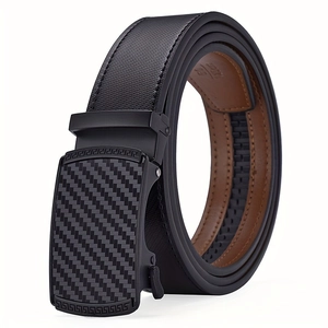 Men's Business Fashion Automatic Buckle Belt Faux Leather Waistband With Carbon Fiber Texture Decorative Pattern Adjustable Pants Accessory