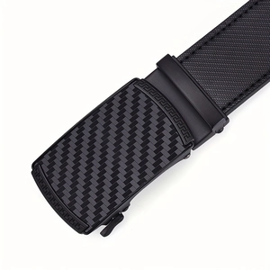 Men's automatic buckle leather belt with carbon fiber texture and Greek pattern detail