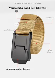 Dettaglio della cintura tattica kaki con fibbia in lega e tessuto in nylon elastico