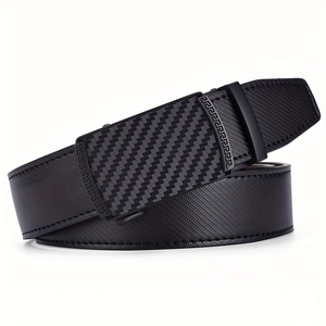 Men's business automatic belt featuring carbon fiber texture buckle and greek pattern